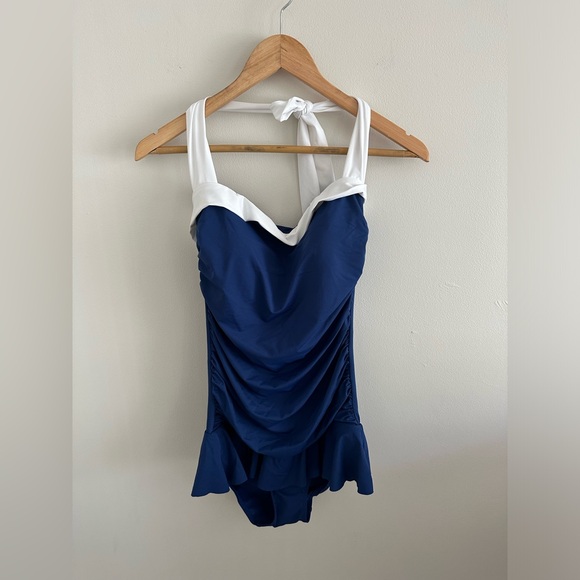 NWT Ralph Lauren Bel Air Skirted one piece blue and white swimsuit size 12 - Picture 3 of 7